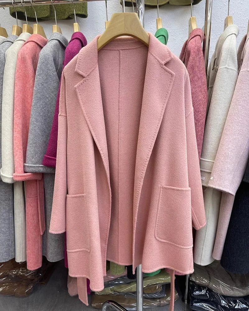 Luxury Double Sided 100% Wool Coats Custom Design Water Ripple Wool Cashmere Coat for Women