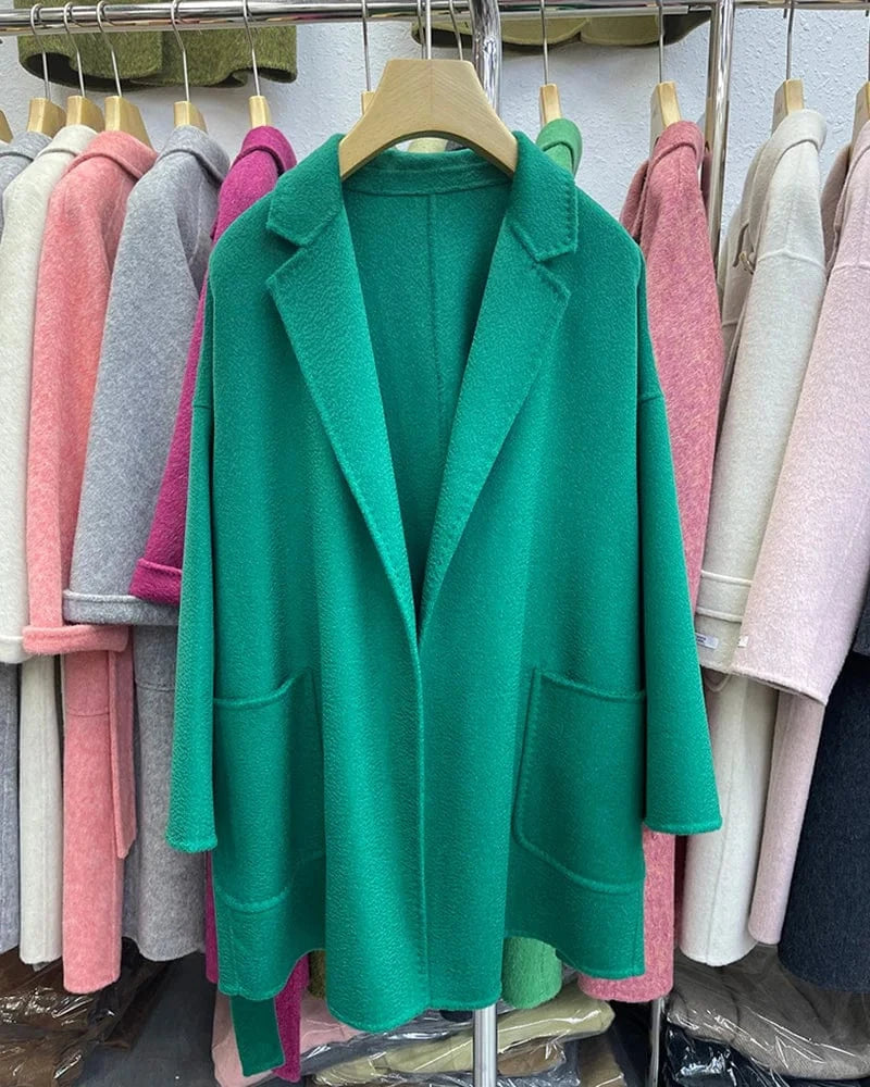 Luxury Double Sided 100% Wool Coats Custom Design Water Ripple Wool Cashmere Coat for Women