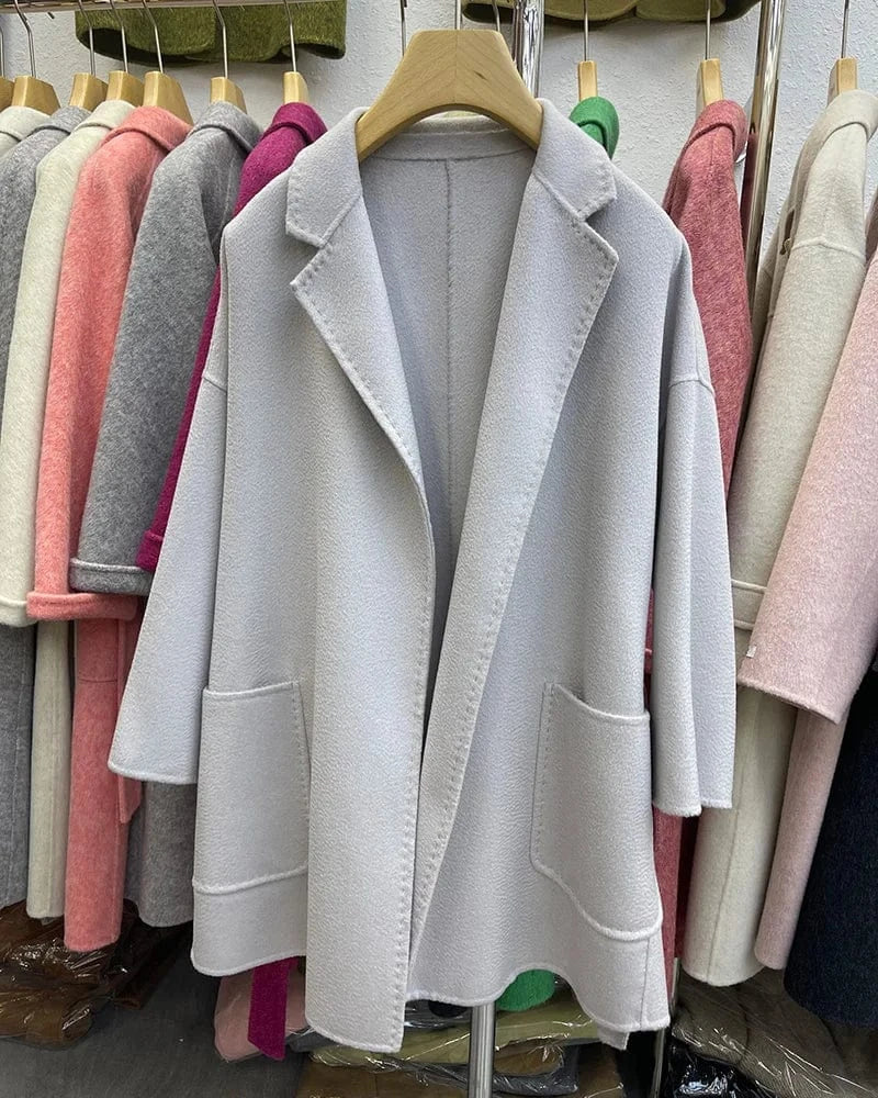 Luxury Double Sided 100% Wool Coats Custom Design Water Ripple Wool Cashmere Coat for Women