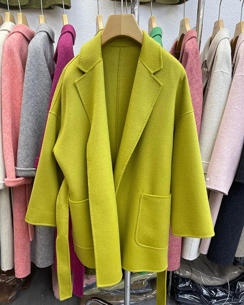 Luxury Double Sided 100% Wool Coats Custom Design Water Ripple Wool Cashmere Coat for Women
