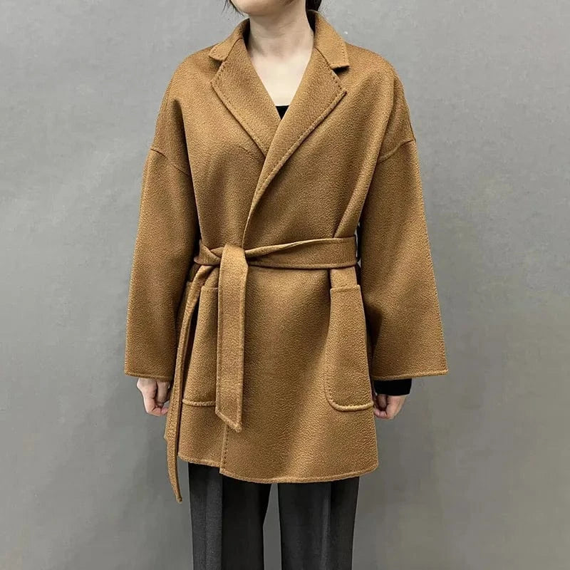 Luxury Double Sided 100% Wool Coats Custom Design Water Ripple Wool Cashmere Coat for Women
