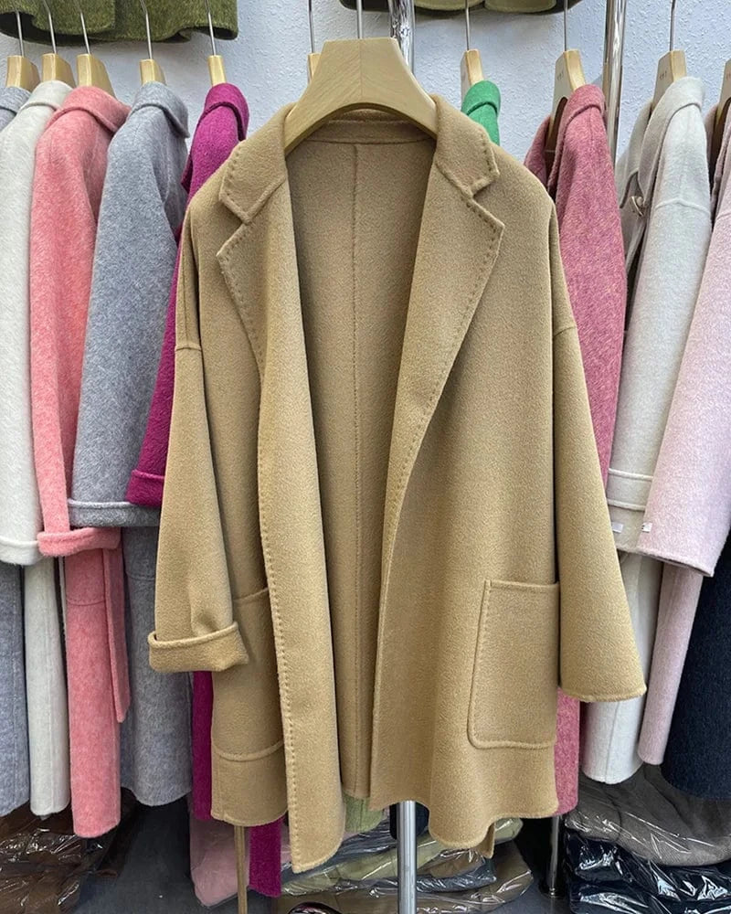 Luxury Double Sided 100% Wool Coats Custom Design Water Ripple Wool Cashmere Coat for Women