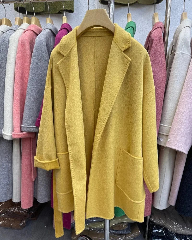 Luxury Double Sided 100% Wool Coats Custom Design Water Ripple Wool Cashmere Coat for Women
