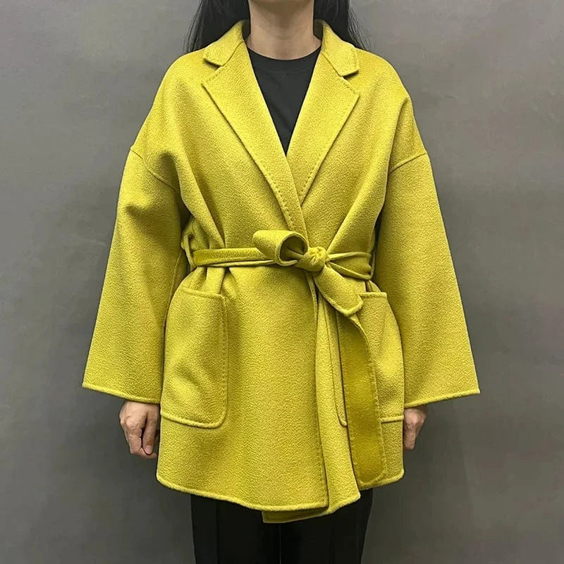 Luxury Double Sided 100% Wool Coats Custom Design Water Ripple Wool Cashmere Coat for Women