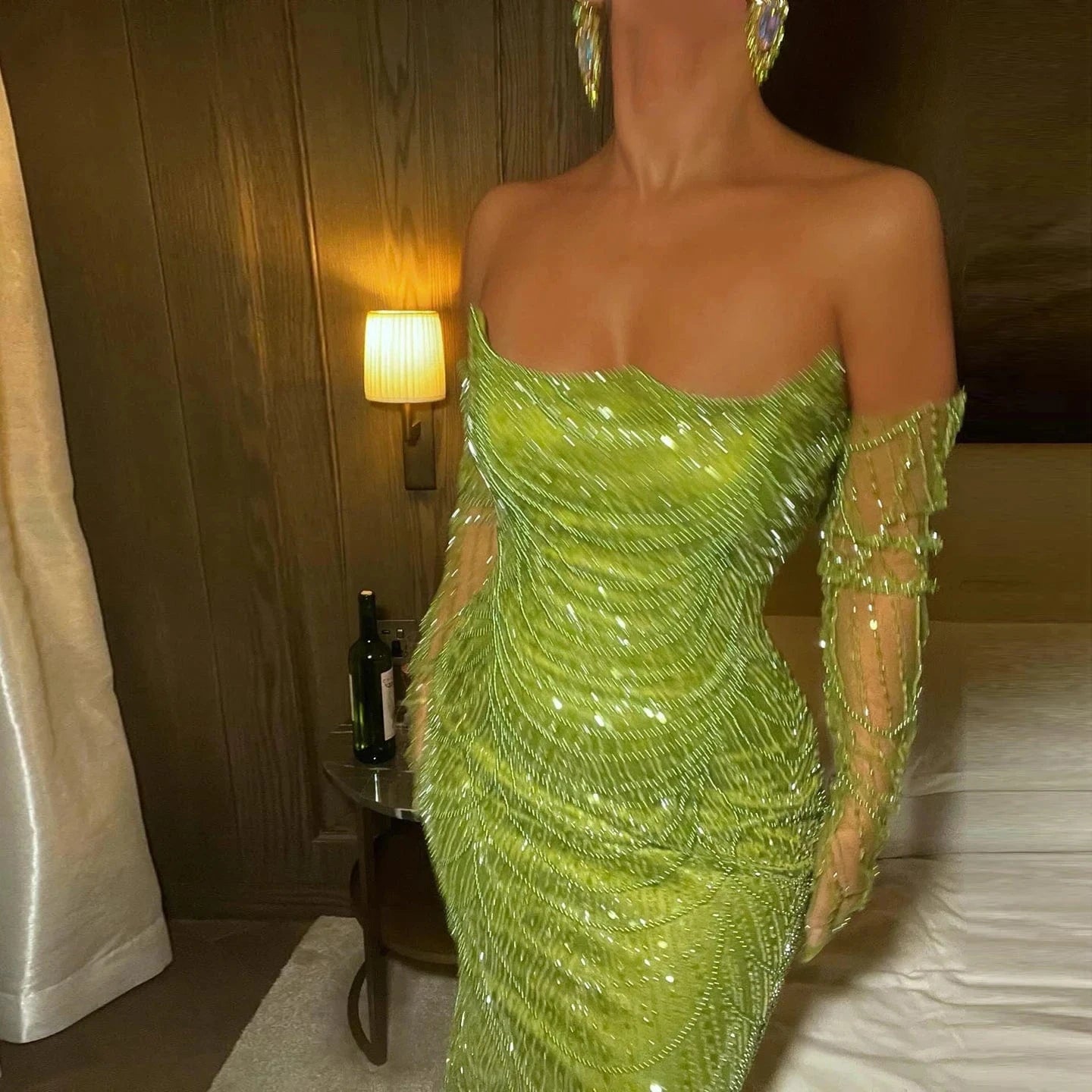 Luxury Dubai Mermaid Green Evening Dresses with Gloves 2024 Elegant Saudi Arabia Women Wedding Party Gowns SZ306