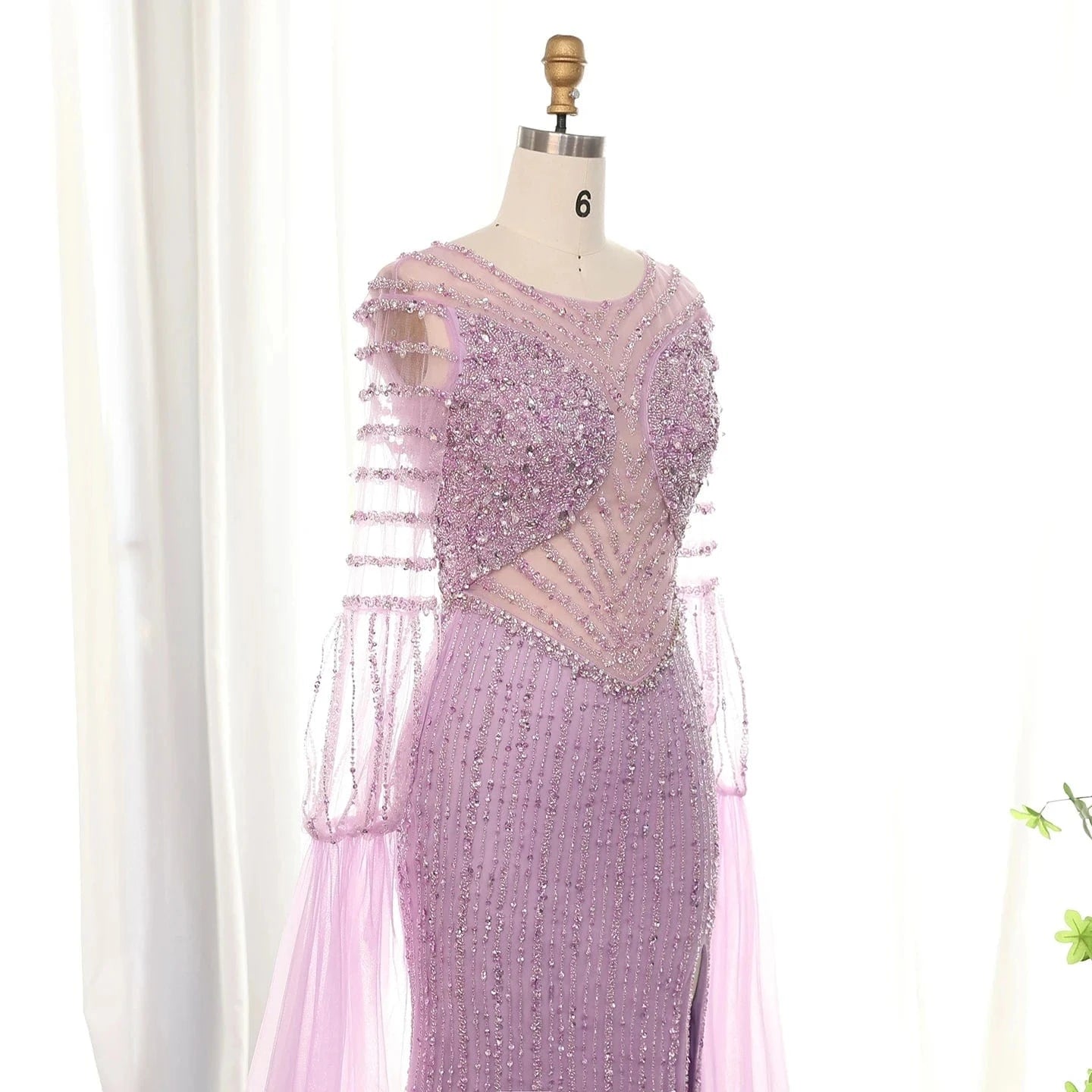 Luxury Dubai Mermaid Lilac Evening Dress With Cape Sleeves Slit Elegant Sage Green Women Wedding Party Gowns Sz178