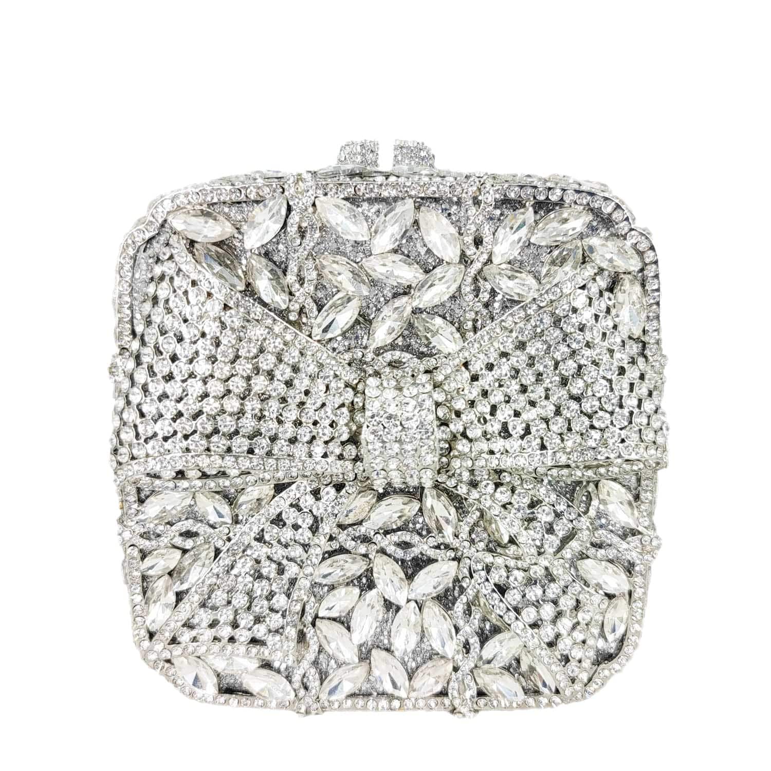 Luxury Female Women Evening Clutch Rhinestone Bag Square Bow Bling Evening Diamond Crystal Small Bridal Bag Clutch