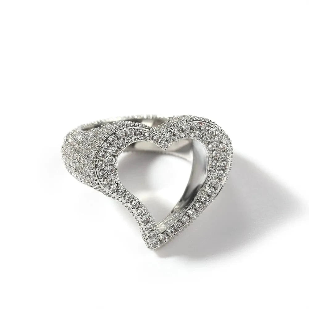 Luxury Hip Hop Hollow Out Heart Ring Party Jewelry Fashion Copper Setting Zircon Finger Cluster Ring Unisex Jewelry Accessories