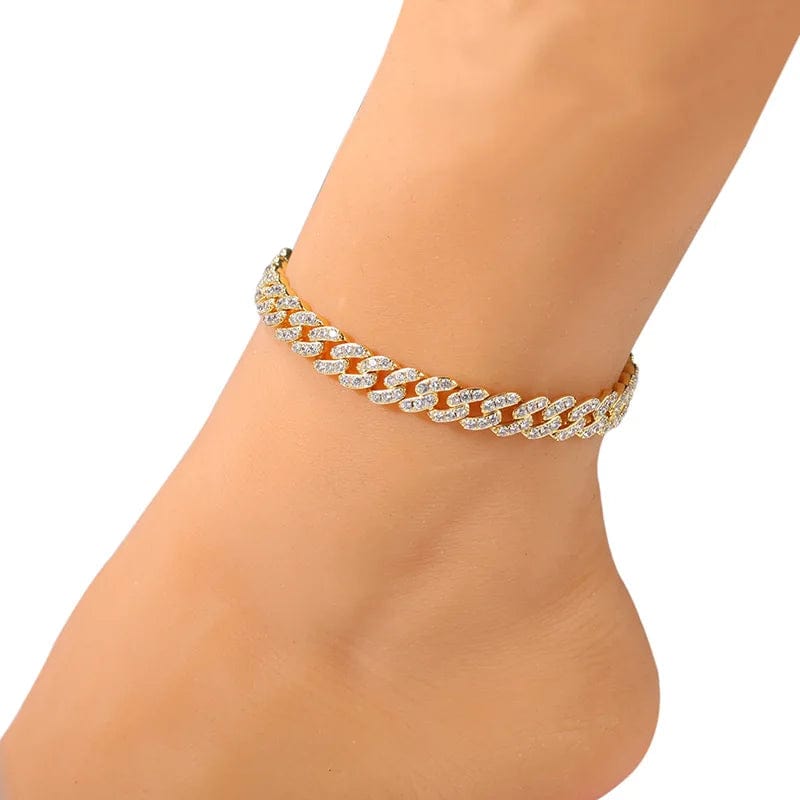 Luxury Iced Out CZ Cubic Zirconia Cuban Chain Ankle Bracelet Bling Hip Hops Miami Rhinestone Crystal Cuban Chain Ankle