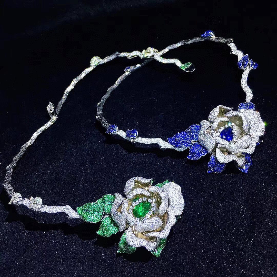 luxury jewelry 925 silver green flower emerald cz micro pave women choker necklace