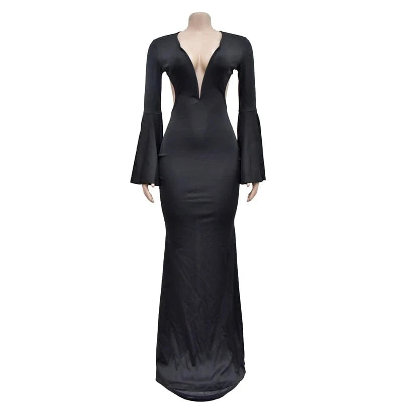 luxury ladies elegance elegant dinner backless flare long sleeve sweep train african party maxi evening gown dress for wedding