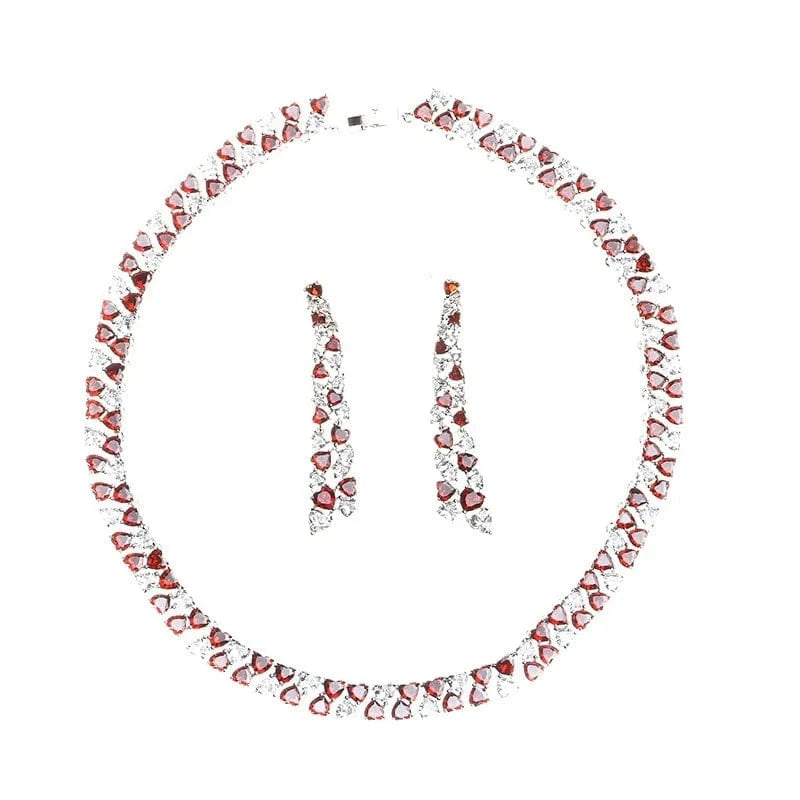 Luxury Love Heart Zircon Jewelry Necklace Tassel Earrings Bracelet Ring Women Engagement Wedding Bride Jewelry Set