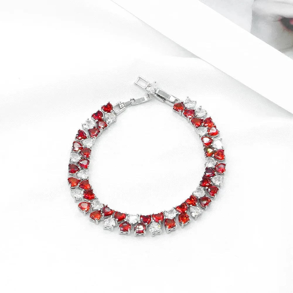 Luxury Love Heart Zircon Jewelry Necklace Tassel Earrings Bracelet Ring Women Engagement Wedding Bride Jewelry Set