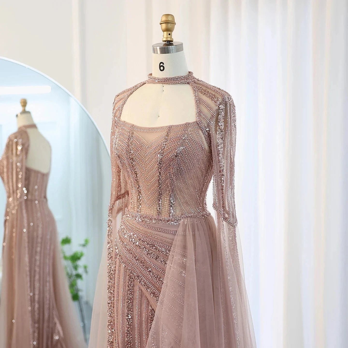 Luxury Mermaid Dusty Pink Evening Dress With Cape Sleeves Slit Elegant Yellow Blue Women Wedding Party Gowns Sz003