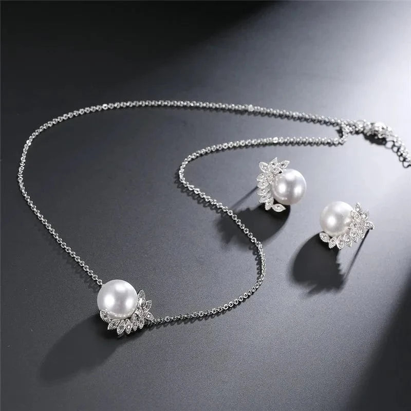 luxury / NS-RK079S Fashion Fine Jewelry Wedding Copper Material Luxury High Quality Zircone pearl necklace set For Bride