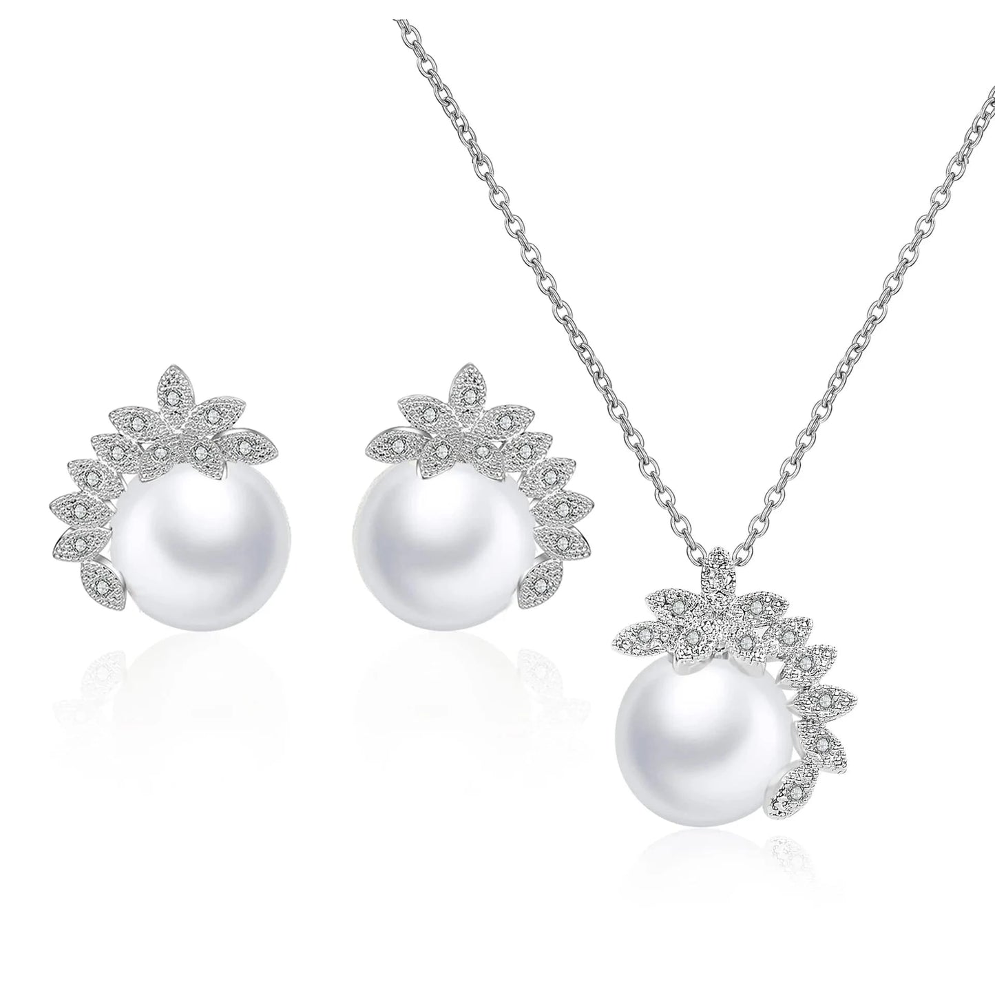 luxury / NS-RK079S Fashion Fine Jewelry Wedding Copper Material Luxury High Quality Zircone pearl necklace set For Bride