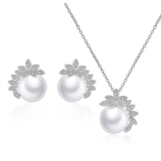 luxury / NS-RK079S Fashion Fine Jewelry Wedding Copper Material Luxury High Quality Zircone pearl necklace set For Bride