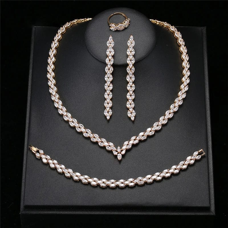 luxury / NS-RK082RG Luxury Wedding Bridal Silver Color Zirconia Stone High Quality jewelry sets for Bride