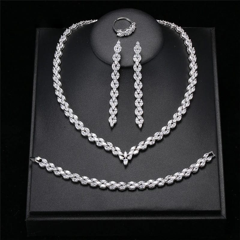 luxury / NS-RK082S Luxury Wedding Bridal Silver Color Zirconia Stone High Quality jewelry sets for Bride
