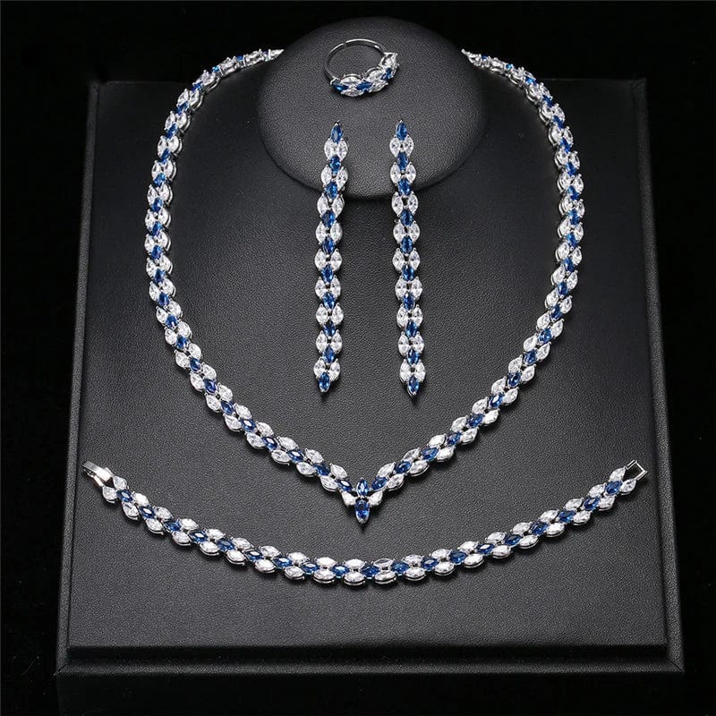 luxury / NS-RK082SB Luxury Wedding Bridal Silver Color Zirconia Stone High Quality jewelry sets for Bride