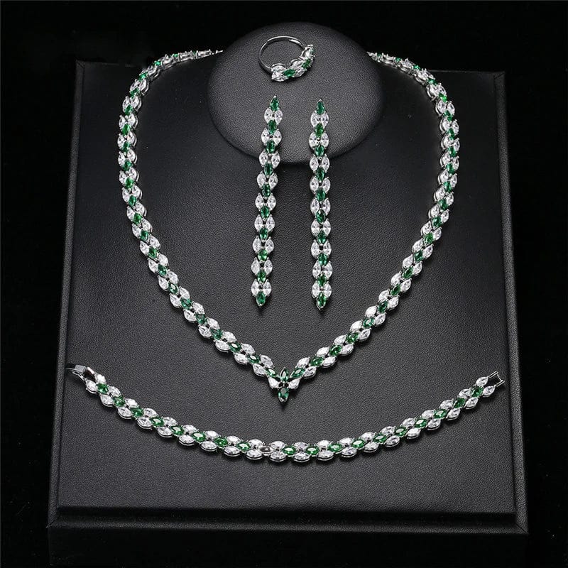 luxury / NS-RK082SG Luxury Wedding Bridal Silver Color Zirconia Stone High Quality jewelry sets for Bride