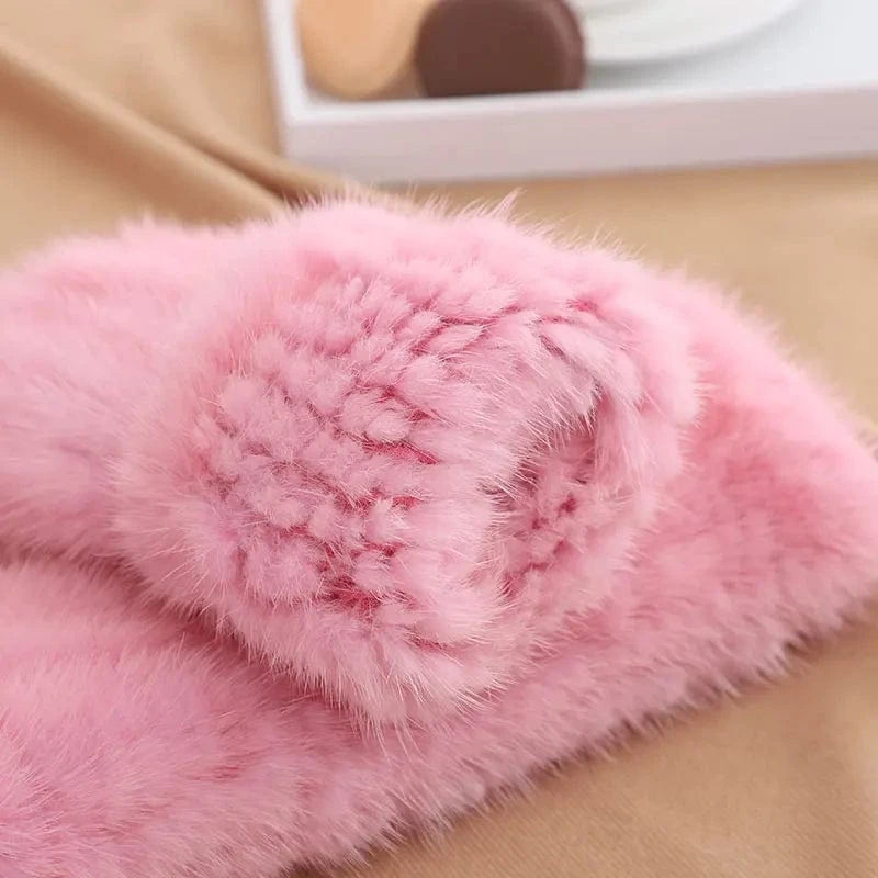 Luxury opera party warm half finger women winter gloves real mink fur mittens