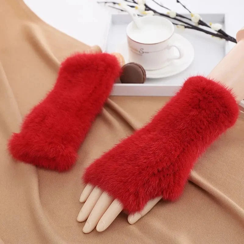 Luxury opera party warm half finger women winter gloves real mink fur mittens