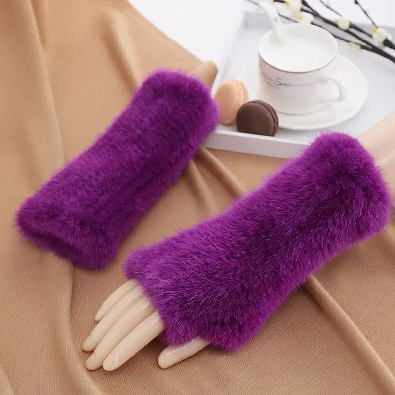 Luxury opera party warm half finger women winter gloves real mink fur mittens
