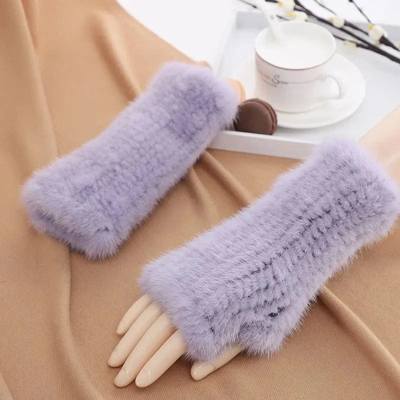 Luxury opera party warm half finger women winter gloves real mink fur mittens