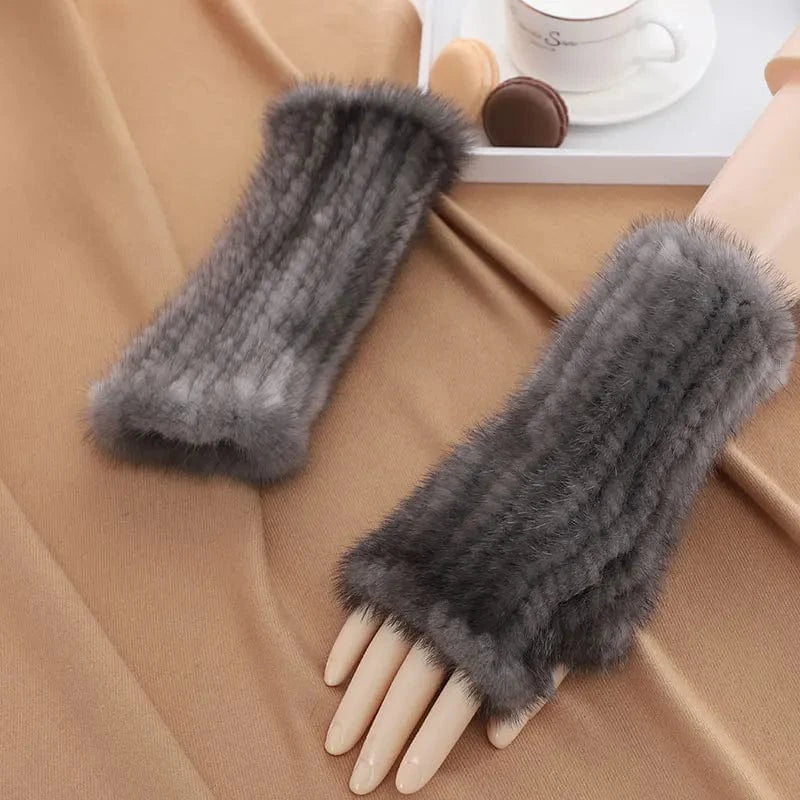 Luxury opera party warm half finger women winter gloves real mink fur mittens
