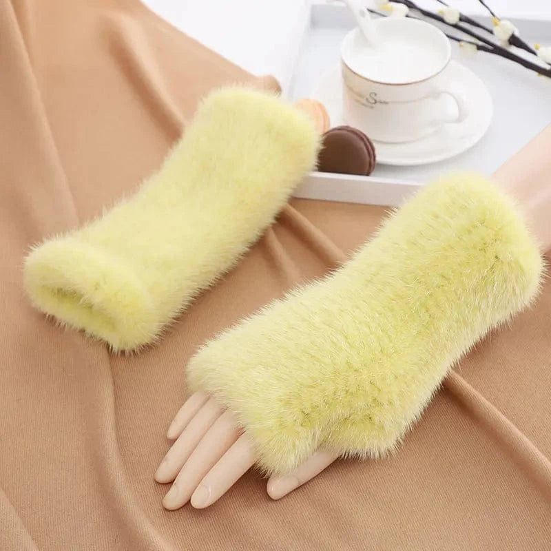 Luxury opera party warm half finger women winter gloves real mink fur mittens