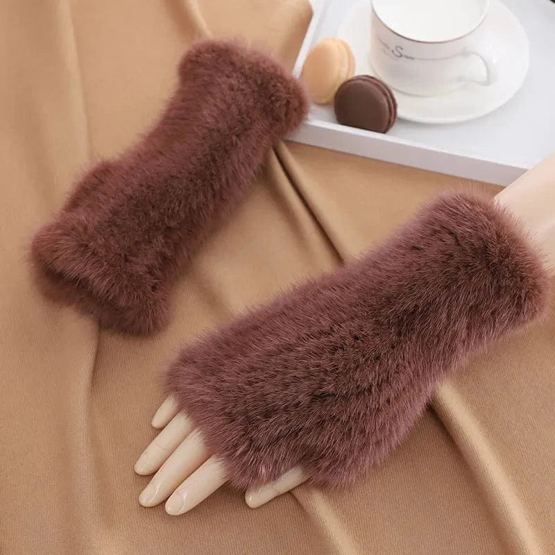 Luxury opera party warm half finger women winter gloves real mink fur mittens