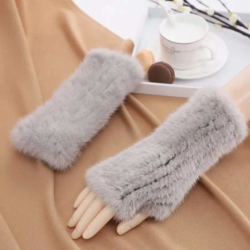 Luxury opera party warm half finger women winter gloves real mink fur mittens
