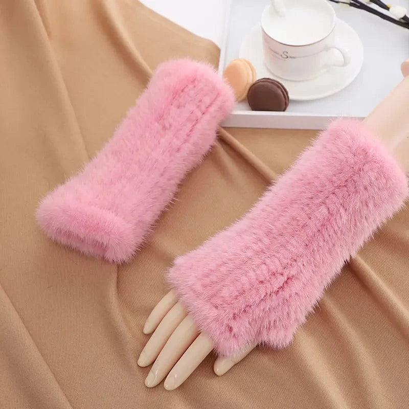 Luxury opera party warm half finger women winter gloves real mink fur mittens