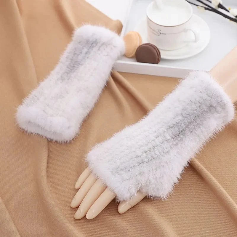 Luxury opera party warm half finger women winter gloves real mink fur mittens