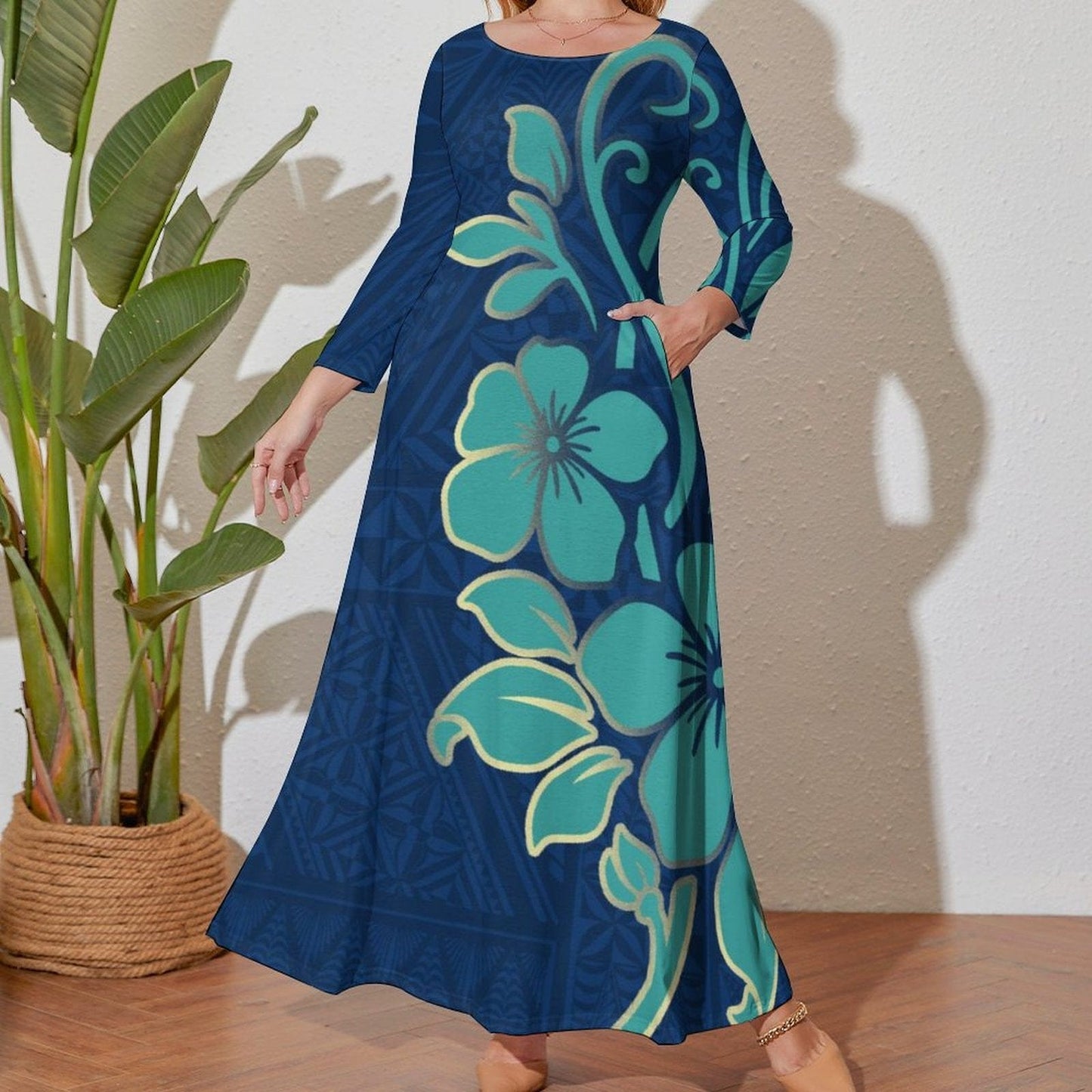 luxury polynesian samoa tatoo design vintage women maxi dress autumn long sleeve cozy elegant pretty prom dresses