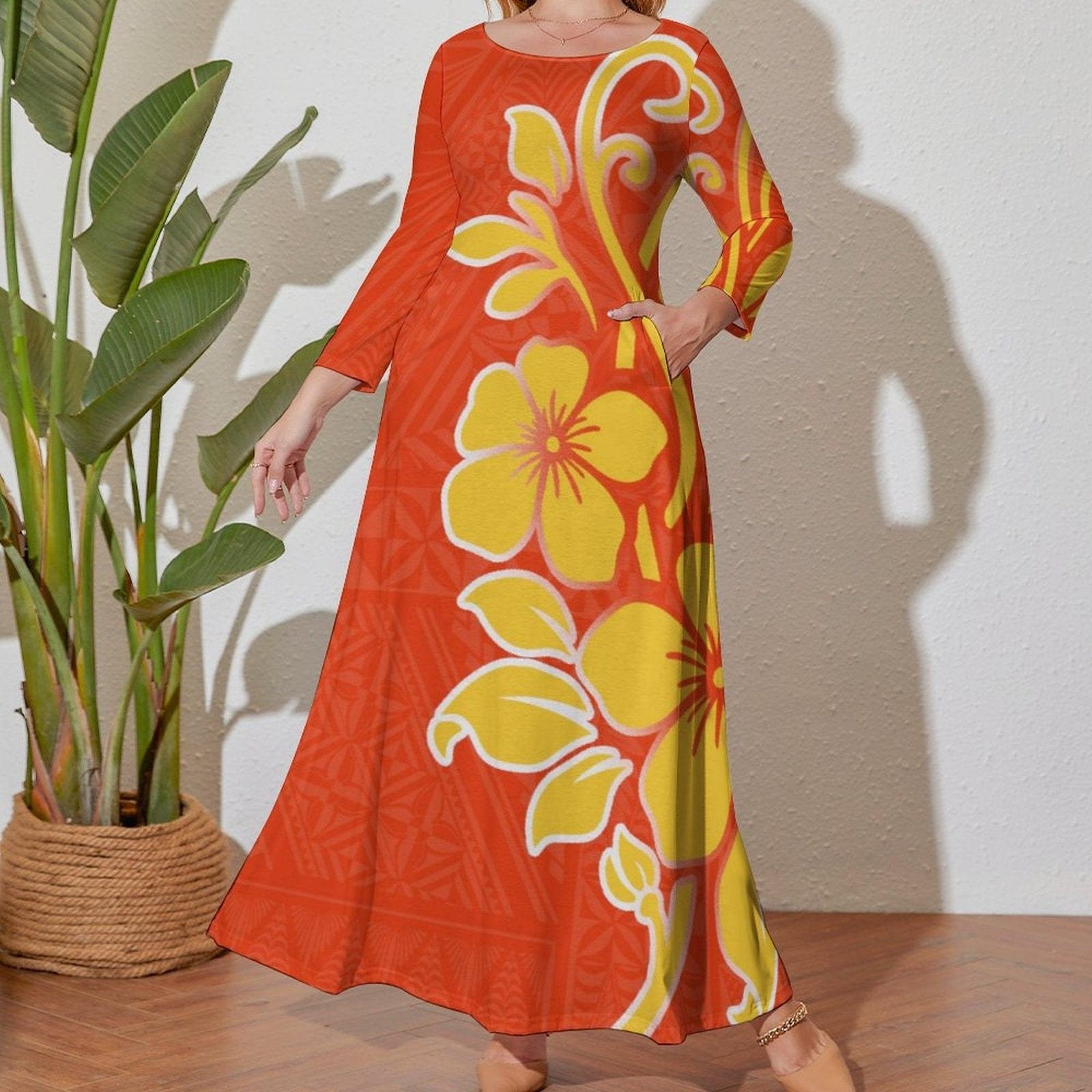 luxury polynesian samoa tatoo design vintage women maxi dress autumn long sleeve cozy elegant pretty prom dresses