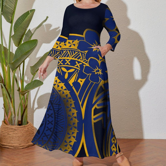 luxury polynesian samoa tatoo design vintage women maxi dress autumn long sleeve cozy elegant pretty prom dresses