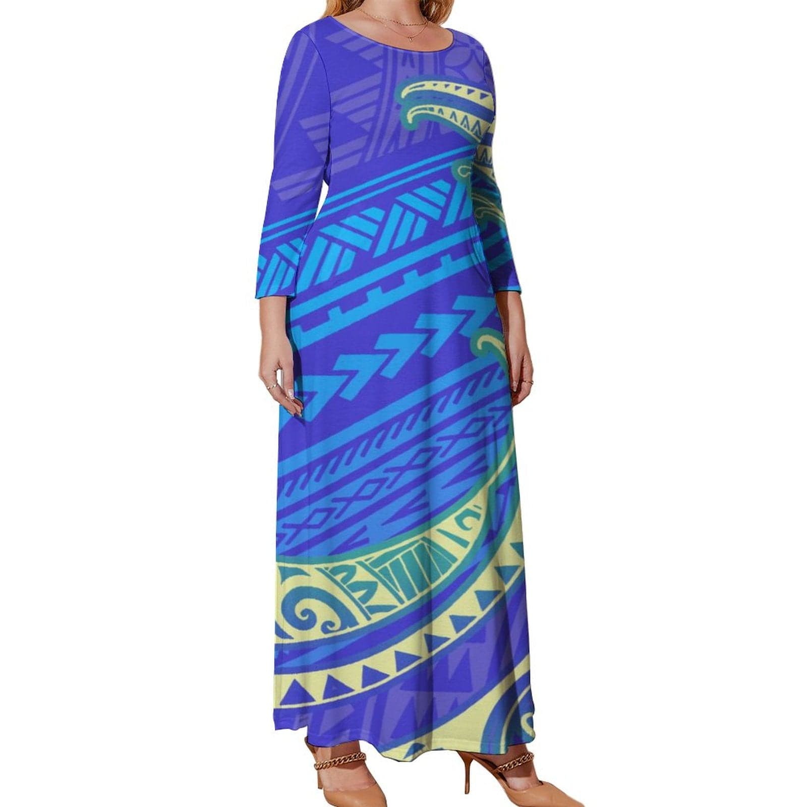 luxury polynesian samoa tatoo design vintage women maxi dress autumn long sleeve cozy elegant pretty prom dresses