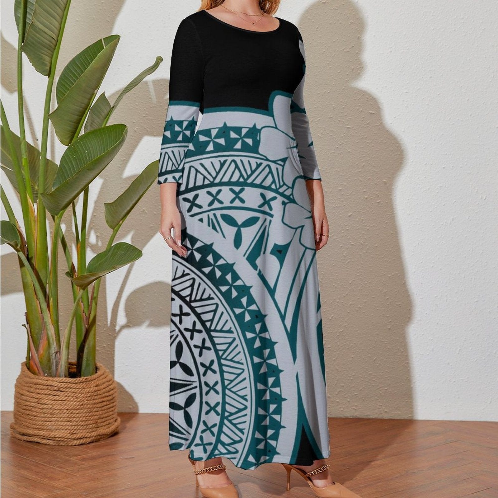 luxury polynesian samoa tatoo design vintage women maxi dress autumn long sleeve cozy elegant pretty prom dresses