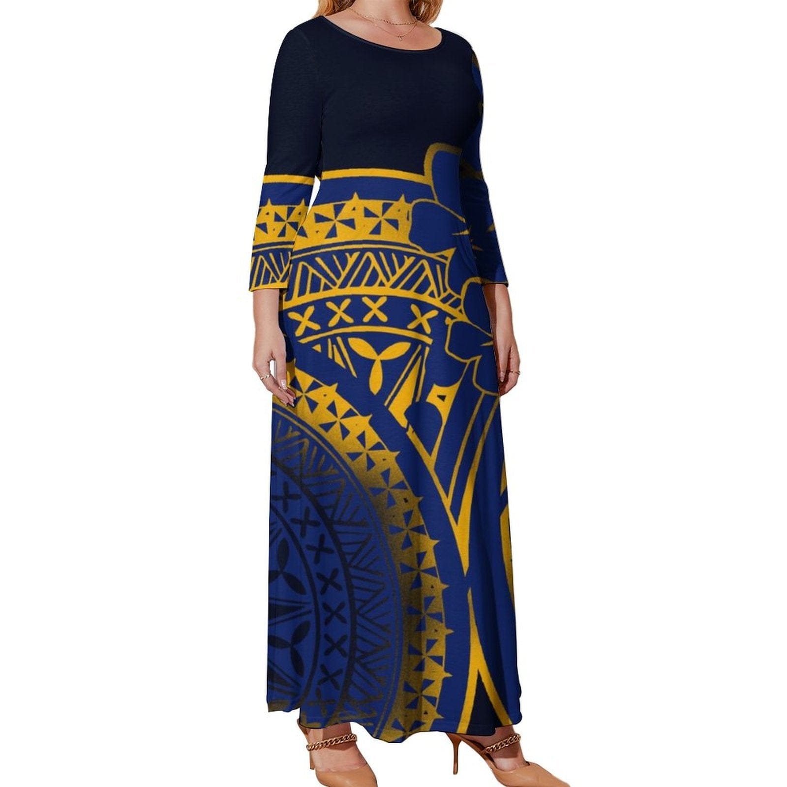 luxury polynesian samoa tatoo design vintage women maxi dress autumn long sleeve cozy elegant pretty prom dresses