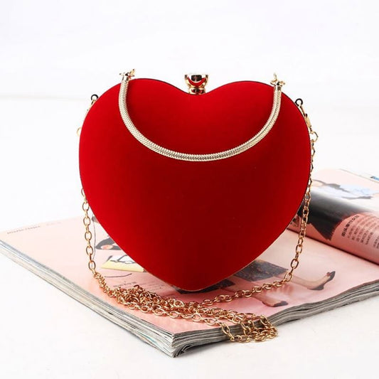 Luxury Valentine Bridal Wedding Velvet Heart Shape Women Party Purse Dinner Banquet Clutch Bag Ladies Handbag Girls Evening Bag