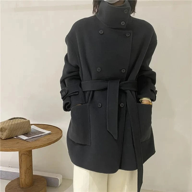 Luxury Warm Lamb Wool Over Coat Double Breasted Women Cashmere Wool Winter Coat Autumn Winter Spring