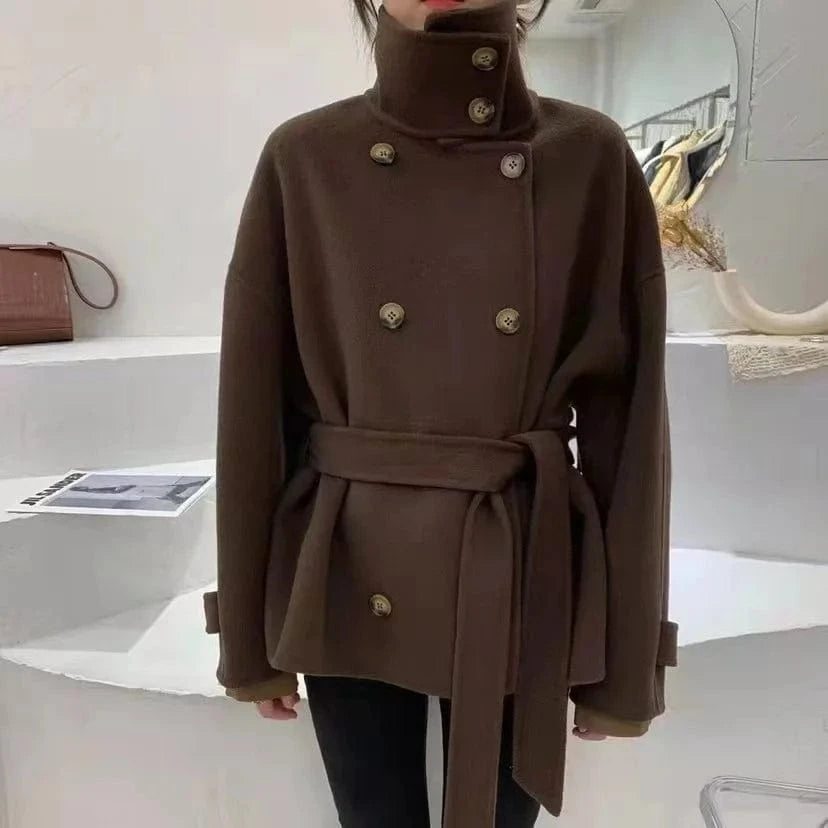 Luxury Warm Lamb Wool Over Coat Double Breasted Women Cashmere Wool Winter Coat Autumn Winter Spring