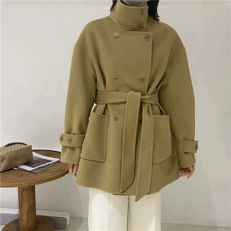 Luxury Warm Lamb Wool Over Coat Double Breasted Women Cashmere Wool Winter Coat Autumn Winter Spring