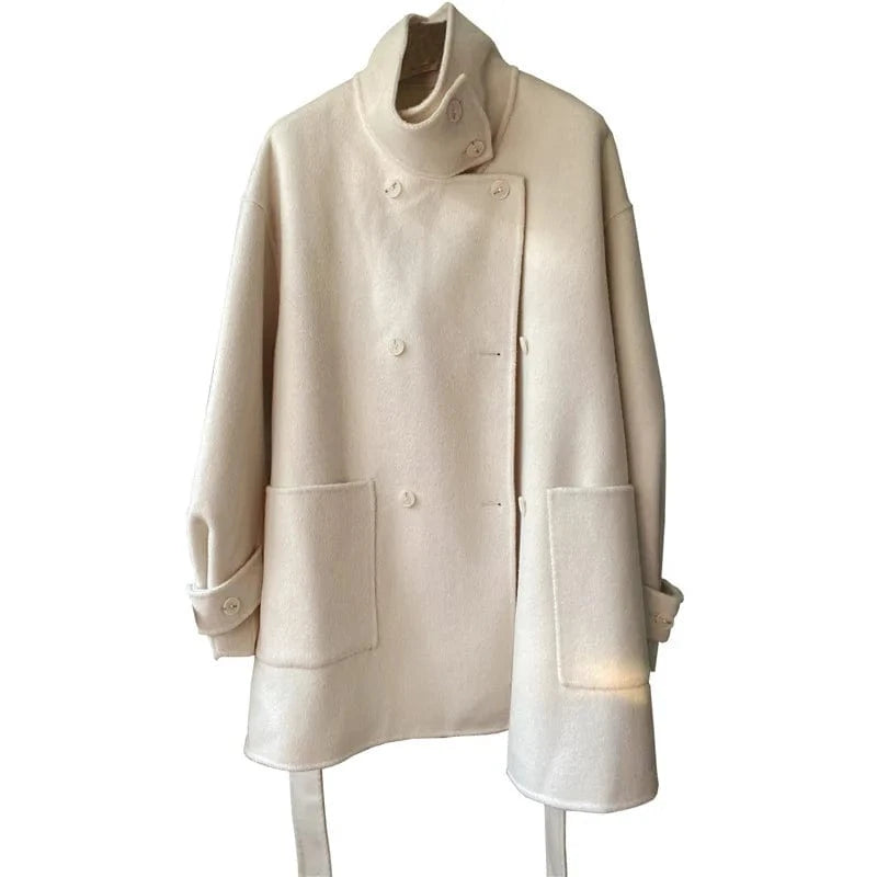Luxury Warm Lamb Wool Over Coat Double Breasted Women Cashmere Wool Winter Coat Autumn Winter Spring