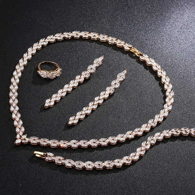 Luxury Wedding Bridal Silver Color Zirconia Stone High Quality jewelry sets for Bride