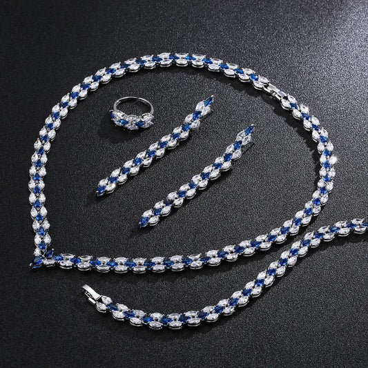 Luxury Wedding Bridal Silver Color Zirconia Stone High Quality jewelry sets for Bride