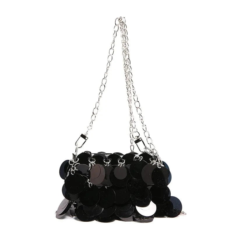 Luxury Women Bags Designer Silver Metal Sequins Chain Woven Purse Evening Bags Clutch Female Travel Holiday Shoulder Bag Handbag