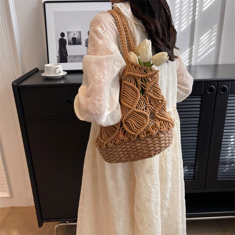 Luxury Women Handmade Crochet Raffia Beach Bag Woven Hollow Out Handbags Summer Bags for Women 2023